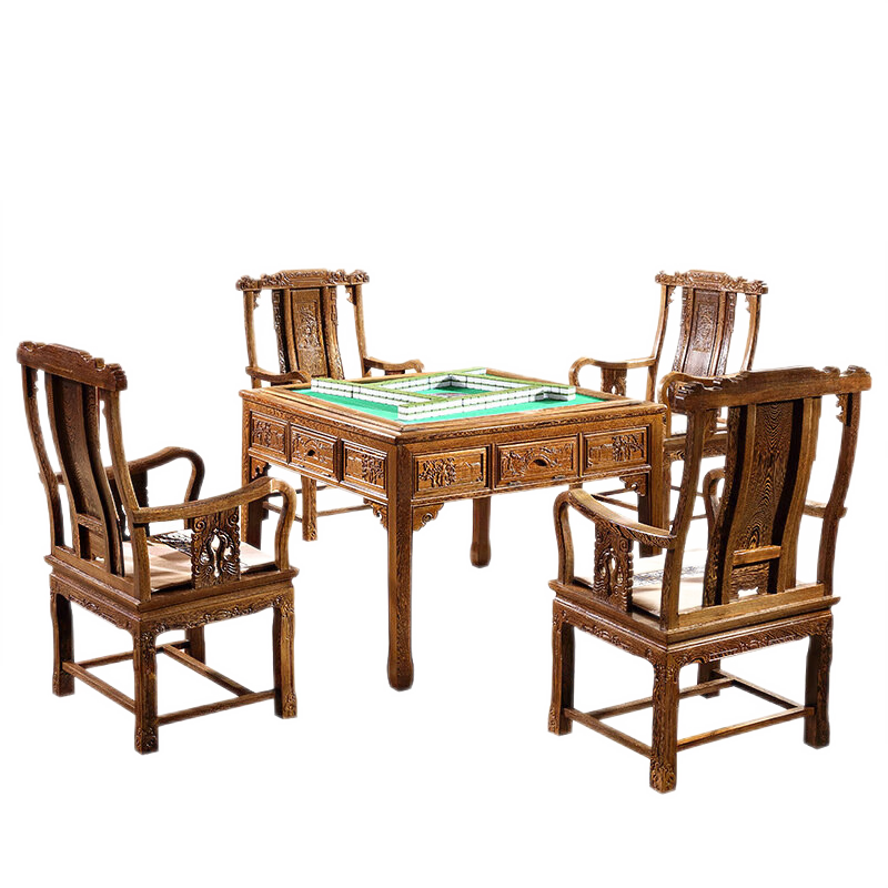 景典 红木家具 非洲鸡翅木（学名：非洲崖豆木）餐厅两用实木棋牌桌木全自动麻将桌餐桌中式麻将桌机 单桌不配麻将