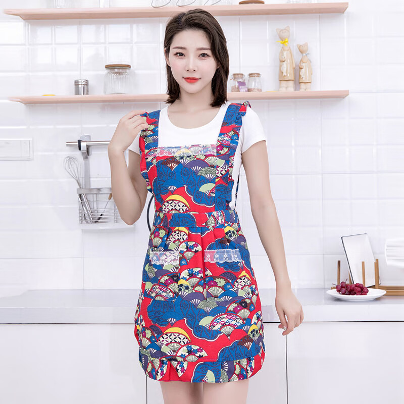 蔻玥有袖子的围裙双层防水女家用厨房做饭工作韩版时尚两件套做饭棉布