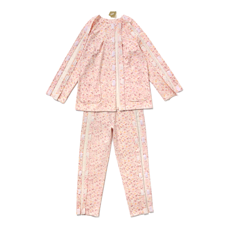 金闌亭病號服易穿脫春夏護理服康復臥床老人家居服針灸picc骨折病人衣服 粉色-粘貼套裝【女款】（春夏） XL
