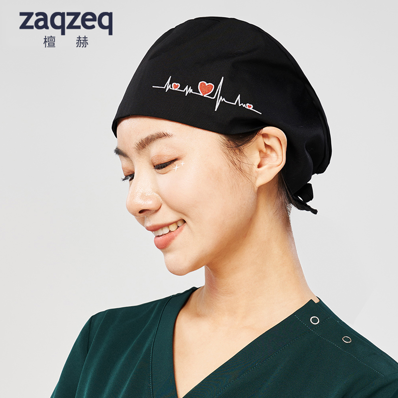 檀赫（zaqzeq）护士帽男女医生帽手术室帽子防油烟厨师帽包头帽可调节工作帽美容院牙科口腔护士帽子 黑色 可调节