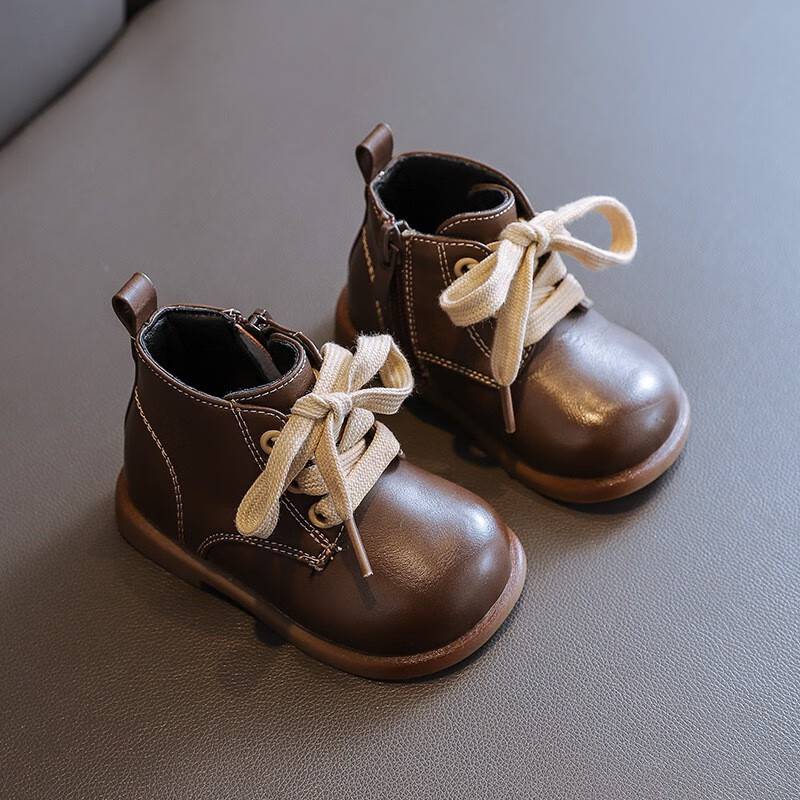 戴丽格15—30码秋款宝宝短靴英伦风幼童鞋子童学步鞋软底婴儿单靴 棕色(单鞋) 15码内长11.5CM