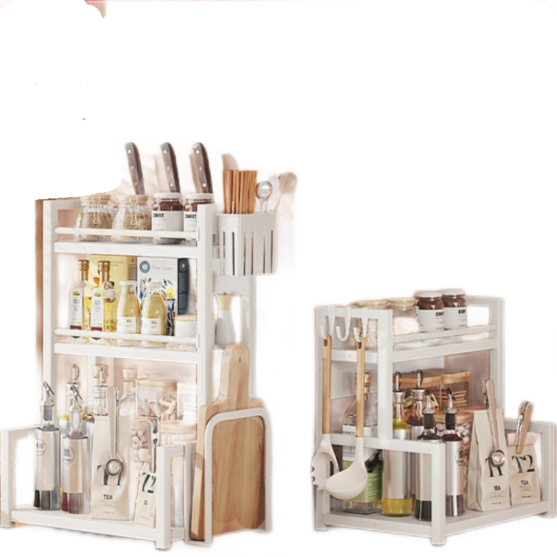 乐活时光  厨房置物架落地调料架免打孔台面多功能收纳架刀架砧板架厨具收纳神器 【三层38】刀架+砧板架+筷子筒+挂钩