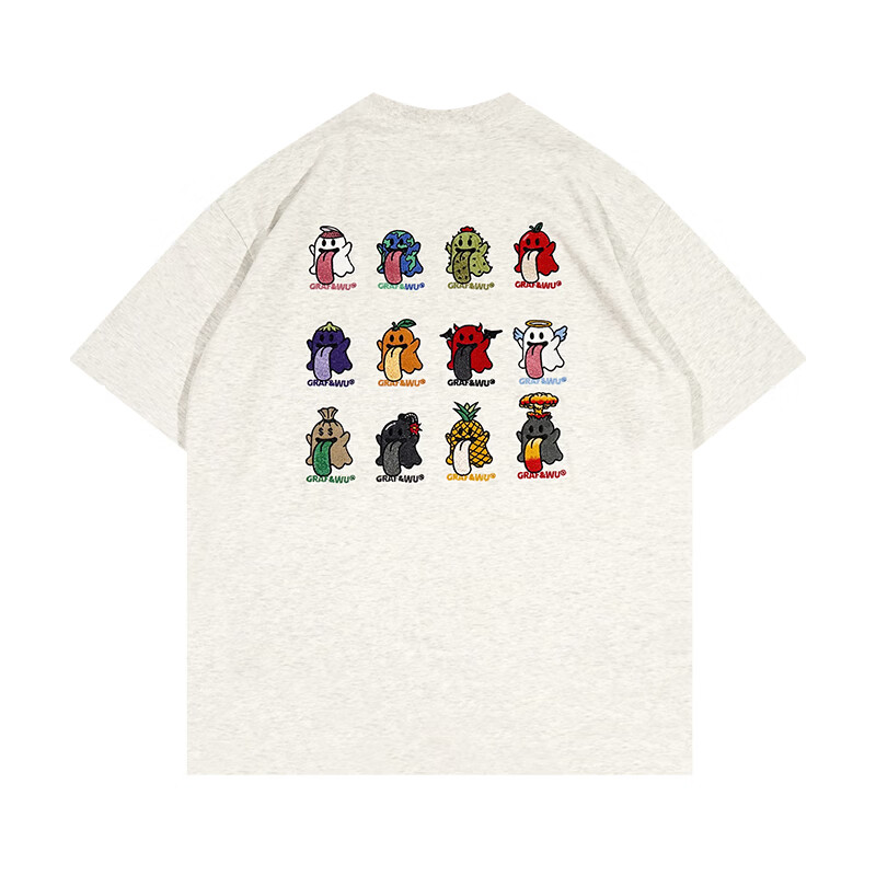 0刺绣宽松休闲短袖t恤男女情侣 浅花灰 s