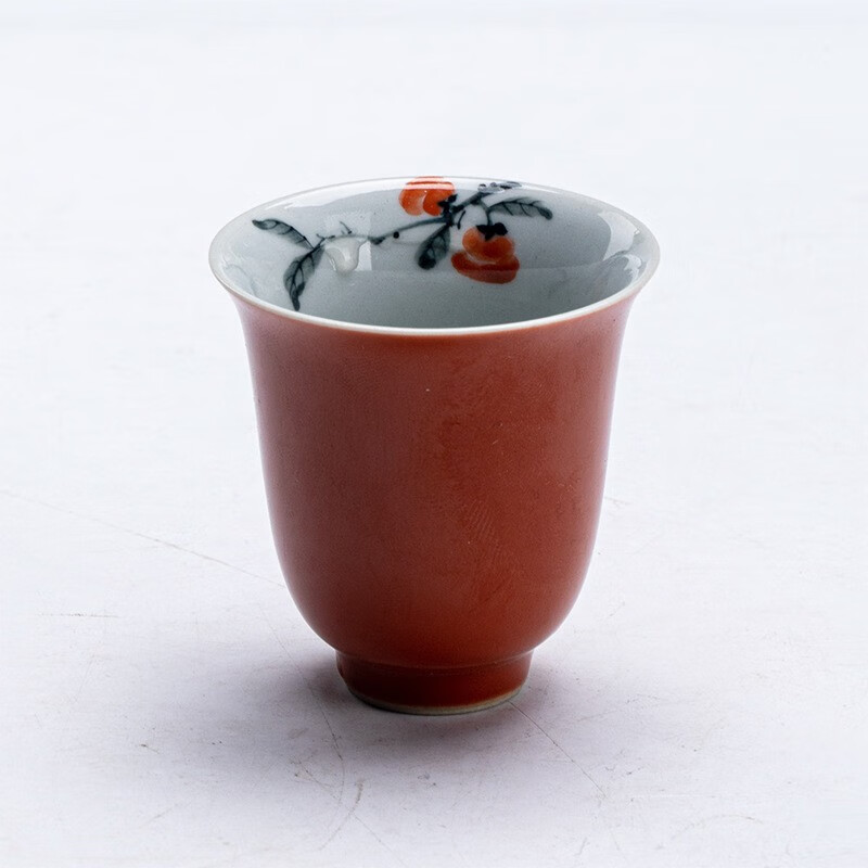 无悔矾红仿古手绘品茗杯 陶瓷高款修长品茶杯 喝茶单杯聚香杯 矾红-舍