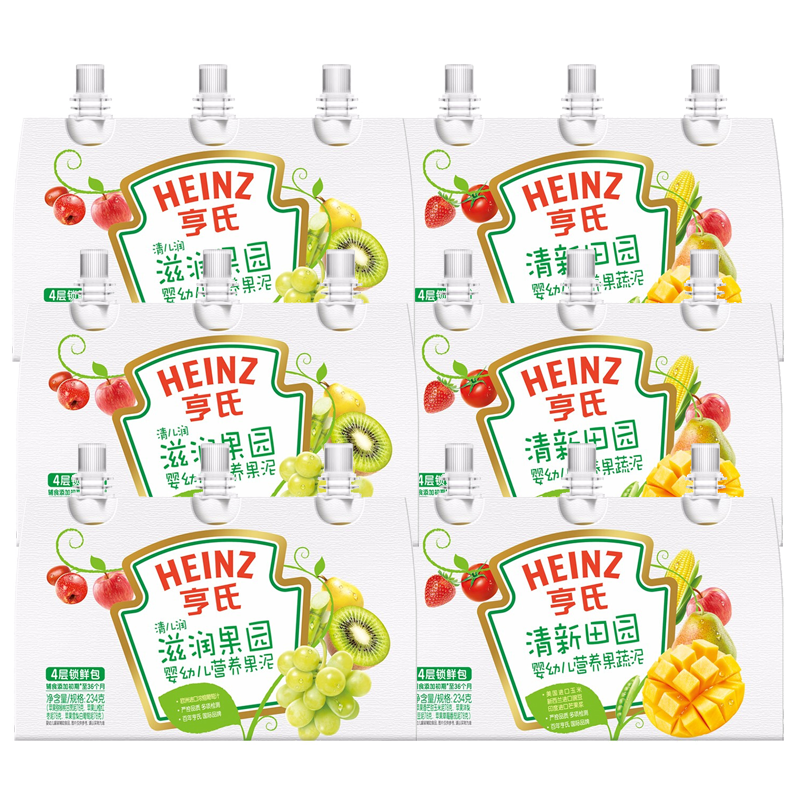 亨氏 (Heinz) 超金果泥 婴幼儿辅食 宝宝辅食营养78g/袋 田园果泥组合装78g*18袋
