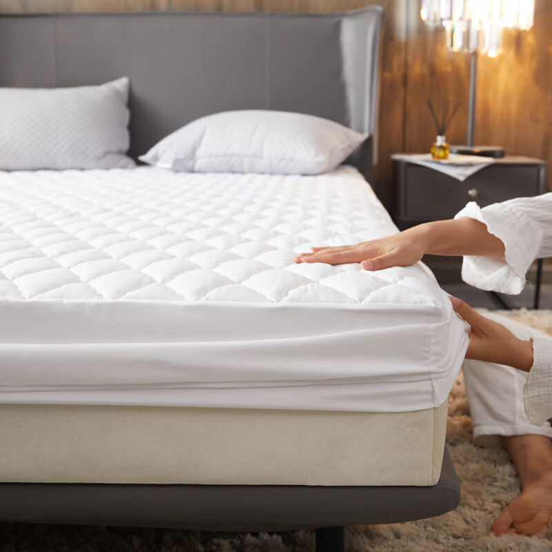 艾维（I-WILL）纯色磨毛夹棉床罩 可折叠床垫保护罩套单人床褥子1.2米 高贵白