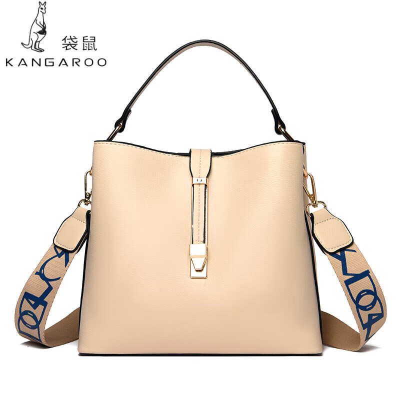 袋鼠(kangaroo)真皮包包女人新款水桶包中年妈妈挂包百搭小软皮单肩