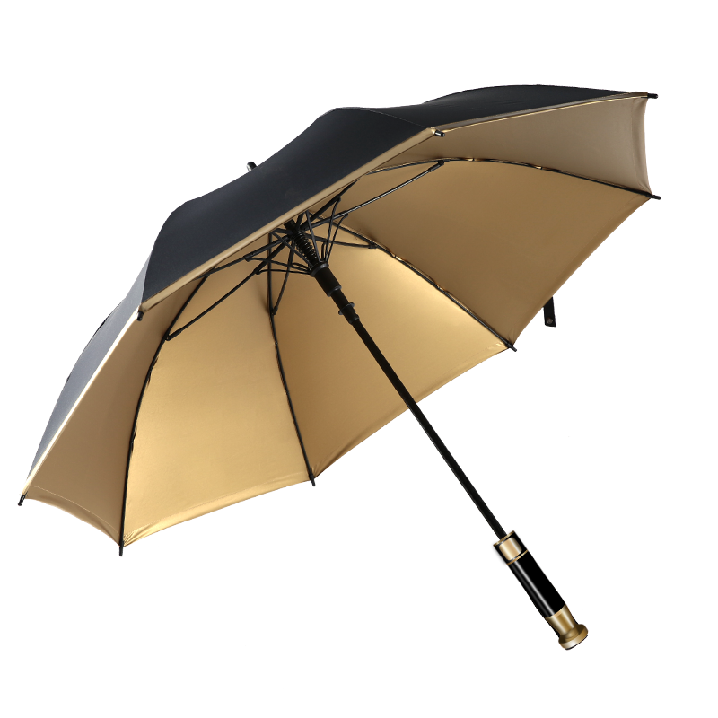 藍(lán)雨（LANYU）雨傘定制印logo廣告長柄訂做商務(wù)禮品傘印刷可印圖案酒店晴雨兩用 金柄-黑膠加大纖維163-9L款