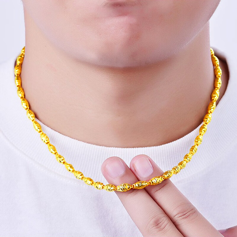 千影珠宝黄金项链9999足金男女款橄榄形路路通真金链子素链送老婆按克