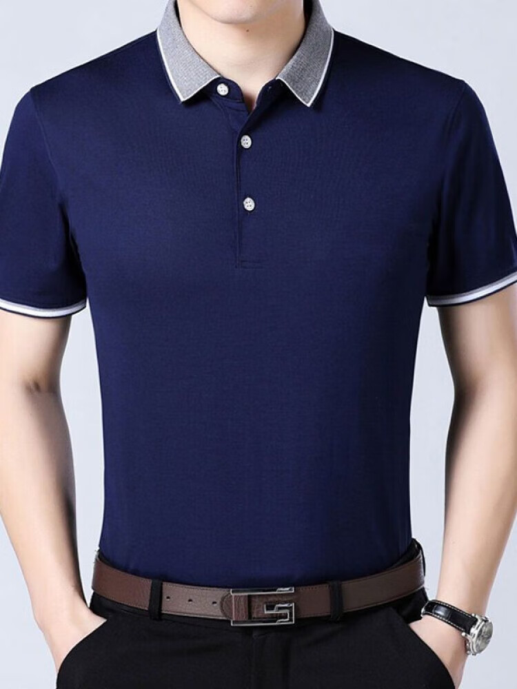 lo衫男士短袖t恤衫翻领有领修身型加大码男装 宝蓝色 l 80-100斤