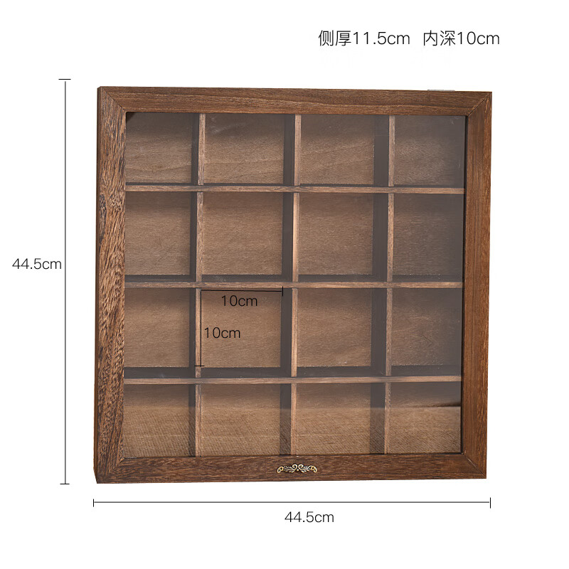 憨娃实木防尘展示柜桌面收纳盒透明玻璃摆件柜首饰储存格子柜小茶具柜 CF-221-16格有机玻璃 亚克利玻