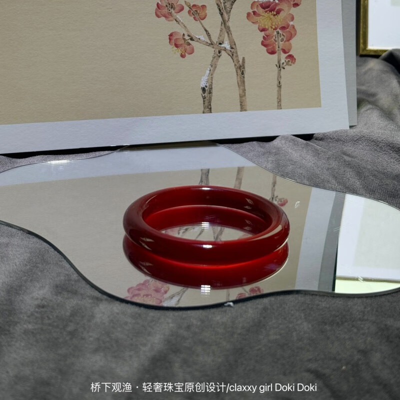 胖东来同款手镯红玛瑙玛瑙红色玉髓女圆条中国红玉髓玉镯感镯子送 52mm 本命年红色圆条