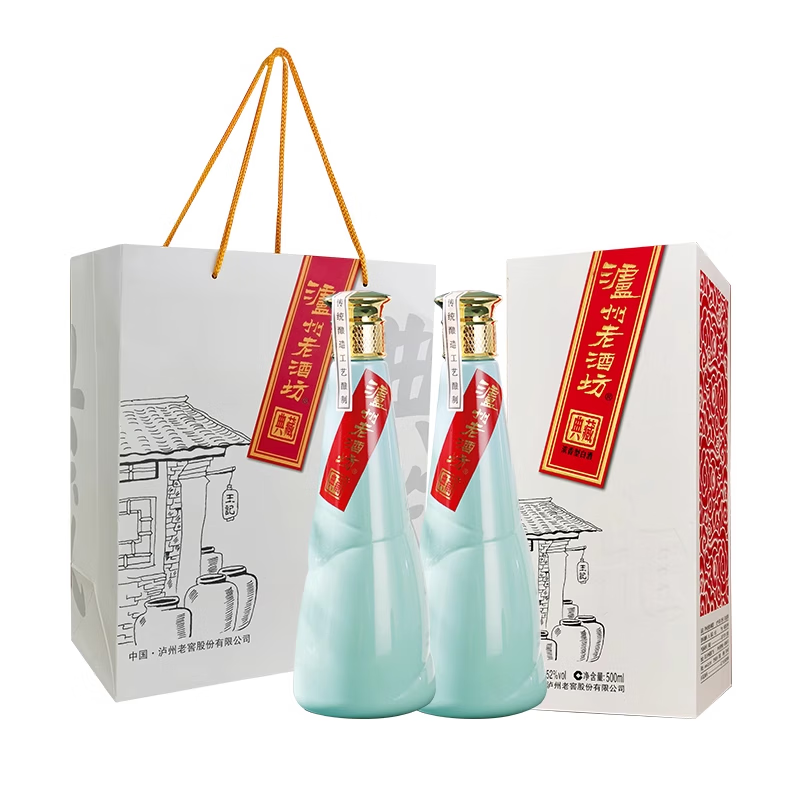 泸州老窖公司出品 老酒坊典藏 浓香型白酒 粮食酒 朋友聚会宴请送礼 52度 500mL 2瓶 双瓶装 配送手提袋