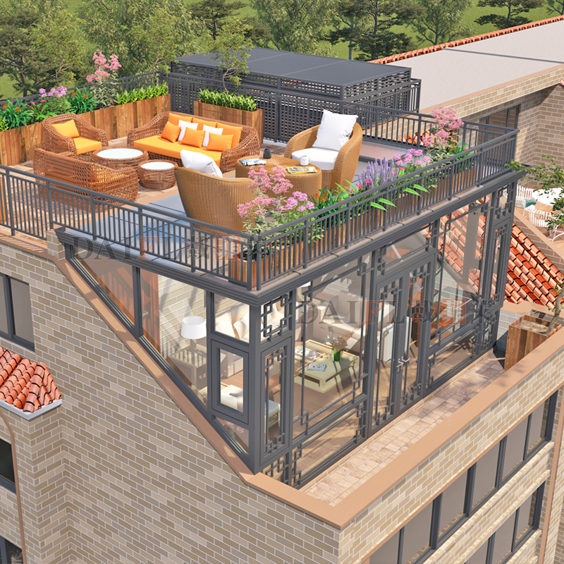 戴菲莱中欧式别墅平台阳光房断桥铝系统门窗钢结构户外花园屋顶封露台