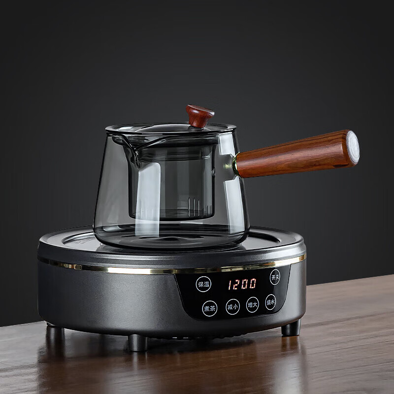 正揚煙灰色玻璃煮茶壺套裝家用電陶爐煮茶爐新款電熱蒸茶爐煮茶器茶壺 經(jīng)典（觸屏/描金）黑+煙灰/梯形 501mL(含)-600mL(含)