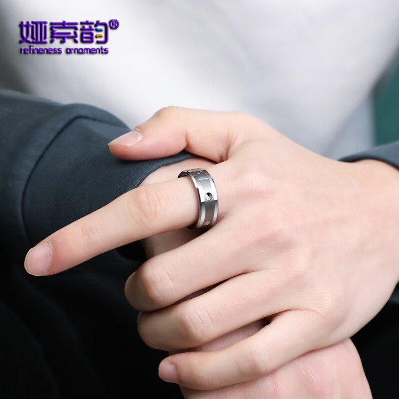 戒指男潮食指单身尾戒子韩版个性学生小众设计钨金素指环 8mm宽 国标