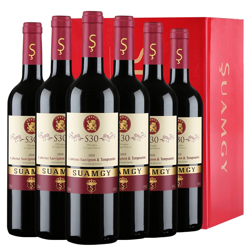 送礼年货 圣芝（Suamgy）S30干红葡萄酒 750ml*6瓶 整箱装 西班牙原瓶进口DOP级红酒caamdegsty