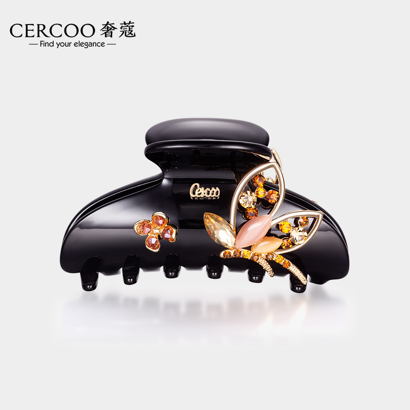奢蔻（Cercoo）蝶谷盛宴系列亚克力板材人造水晶弹力抓夹发抓质感大号节日礼物 黑色