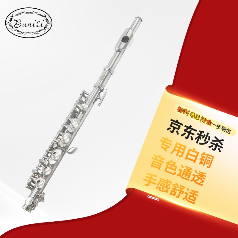 BunisiBUNIS 長(zhǎng)笛樂(lè)器C調(diào) 長(zhǎng)笛 16/17開/閉孔鍍銀 兒童初學(xué) 考級(jí) 演奏 短笛鍍銀