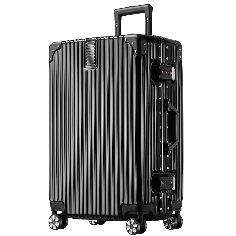 梵地亚行李箱男铝框大容量拉杆箱24英寸飞机旅行箱包密码箱女皮箱子黑