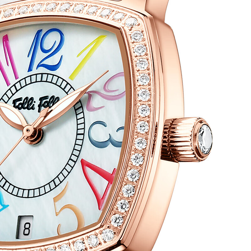 Folli Follie芙丽芙丽腕表女士欧美表轻奢气质小众玫瑰金镶日历钻石英手表女 白色