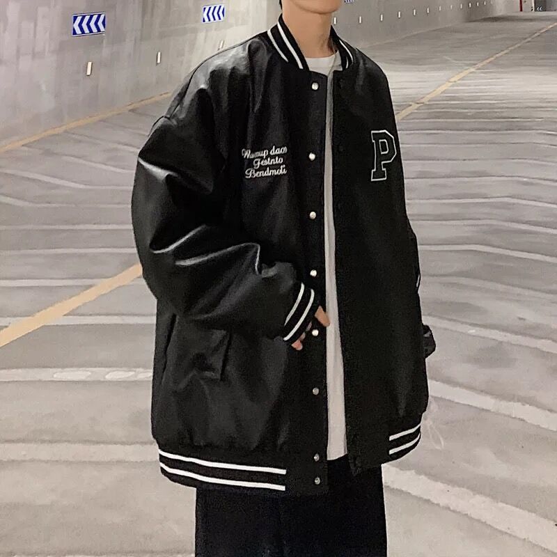 乔骏晟春秋新款外套男韩版宽松潮流机车风pu皮衣夹克男帅气bf痞气棒球