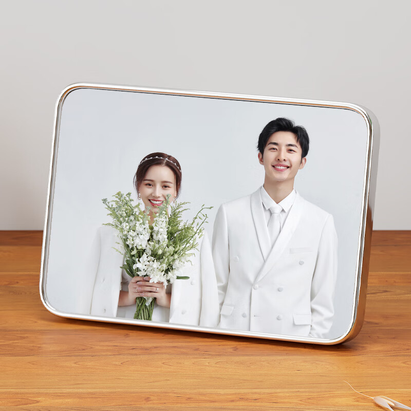 定制冲洗照片做成水晶婚纱照打印加框一周年纪念 银色圆角 7寸13*18cm