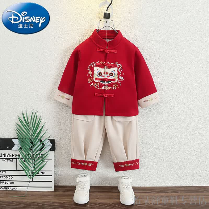 迪士尼（Disney）汉服儿童套装夏季童装男童秋装套装新款古风周岁礼服宝宝棉麻衣服 红色春秋款 100码建议身高90-100cm年龄3-4岁怎么看?