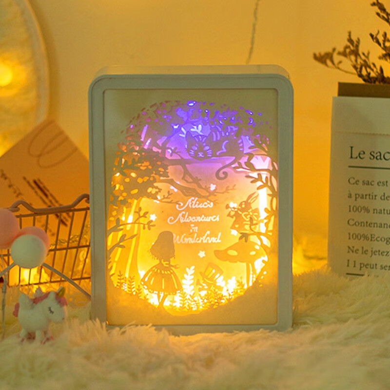 灯小夜灯床头灯 桌面摆件送女朋友生 【爱丽丝仙境】手动开关镜面款