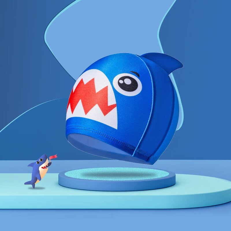 kocotree儿童泳帽卡通可爱男童女童不勒头宝宝布游泳帽装备 蓝色鲨鱼