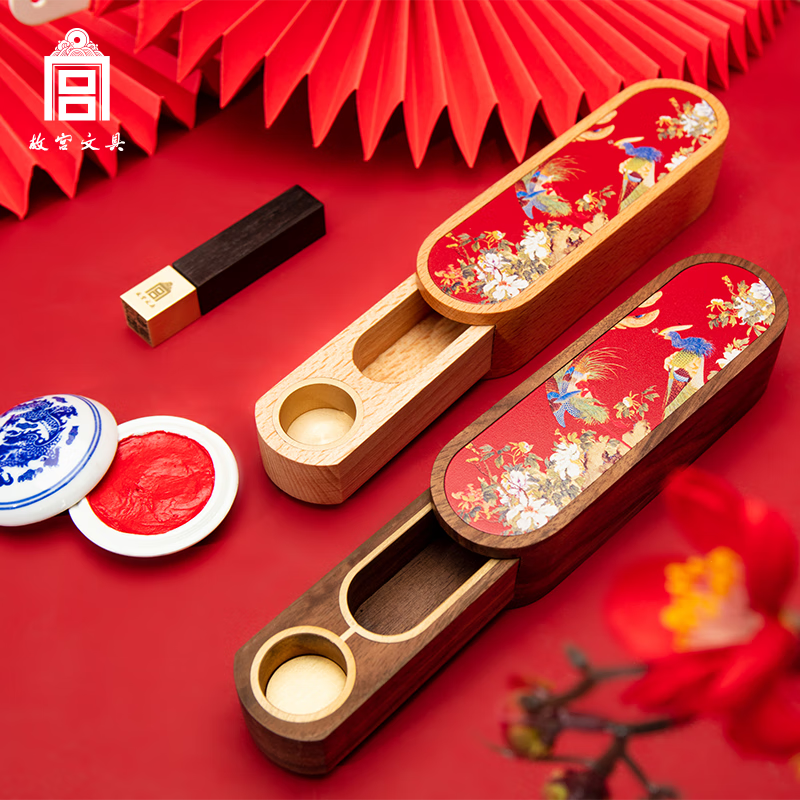 故宫文具文创鸾凤和鸣印章榫卯新婚庆祝贺礼节日礼物收藏实木文房毛笔