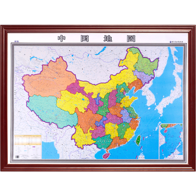 【定制边框】2022年地图带框红棕色木框挂图约1.5米*1.1米 中国地图