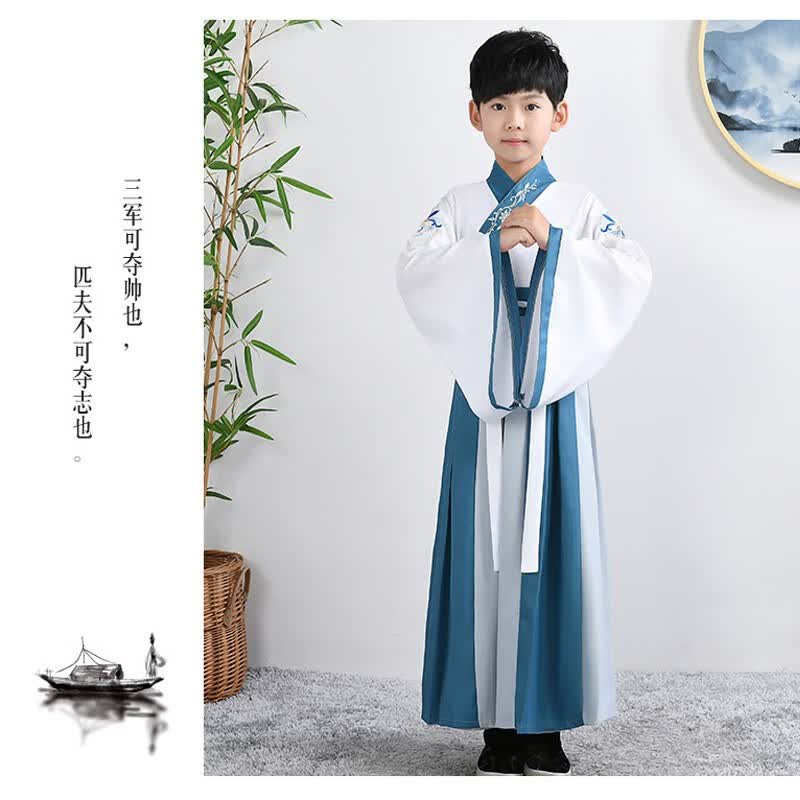 勤思路汉服男童国学服中国风古装书童服装三字经弟子规儿童演出服小学生 如意拼接广袖男款 建议身高130cm怎么样,好用不?