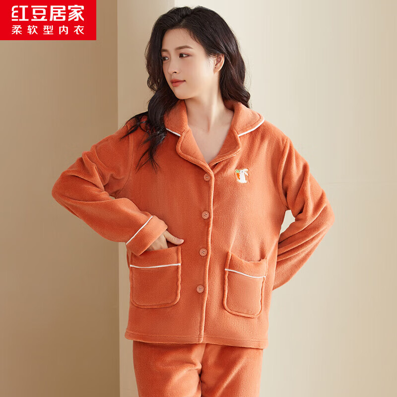 红豆居家 秋冬男女保暖珊瑚绒睡衣家居服 情侣款睡衣套装 b727/728