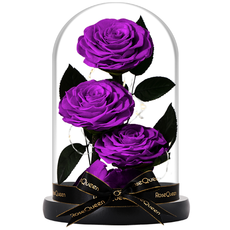 花逅永生花玫瑰花禮盒情人節(jié)禮物女友生日禮物女生高級(jí)感真花禮品擺件 三生三世（帶燈）紫色