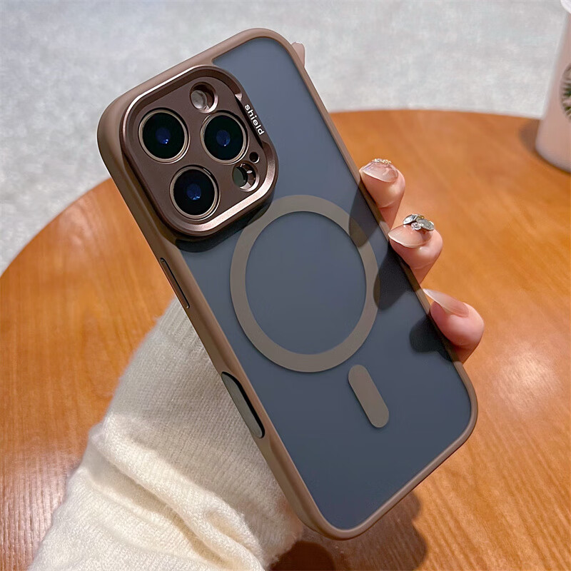 韵宁 全包带按键适用苹果16手机壳磁吸iPhone16promax新款磨砂15pro高级感全包镜头14防摔相机按键保护 【古铜金】肤感磨砂 磁吸充电-拍照全包按键 iPhone 16 pro