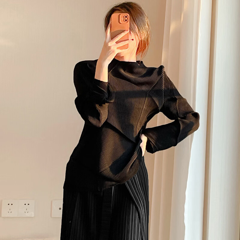 isseymiyake三宅一生春夏女装新款褶皱上衣女长袖设计感小众长袖t恤衣