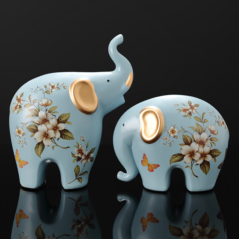 创意四口轻奢可爱客厅电视柜玄关装饰品礼物 蓝玥湖陶瓷对象