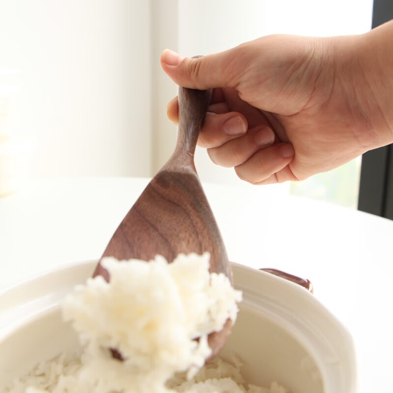 盛心玖黑胡桃木木质饭勺饭铲日式实木小号盛饭勺子正手反手家用打饭