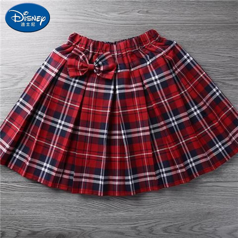 迪士尼（Disney）女童裙子格子裙儿童半身裙小学生短裙红色格子裙子学院校服 白条红色格子[校裙 170cm