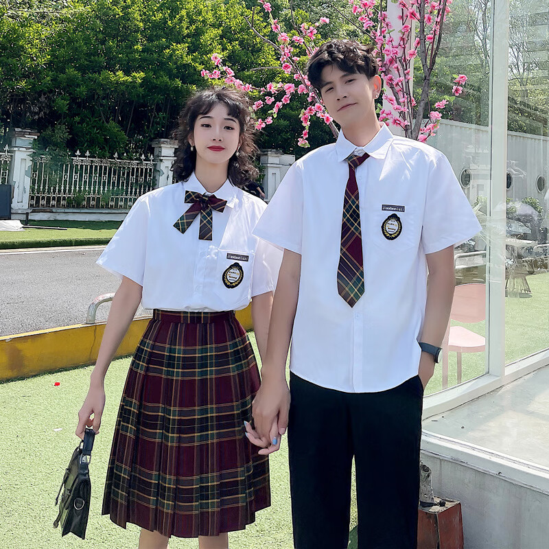 鲁邦爵高中生班服校服套装男山楂树jk制服裙学院格子百褶裙情侣装毕业