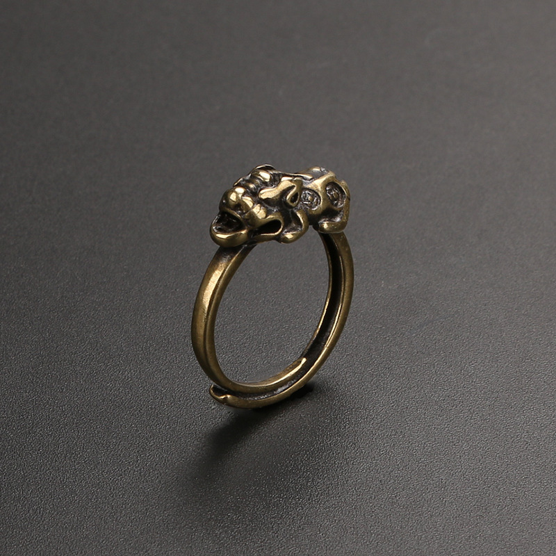 zcqbcy复古做旧款个性龙头开口纯铜戒指貔貅古铜戒指男女通用小动物