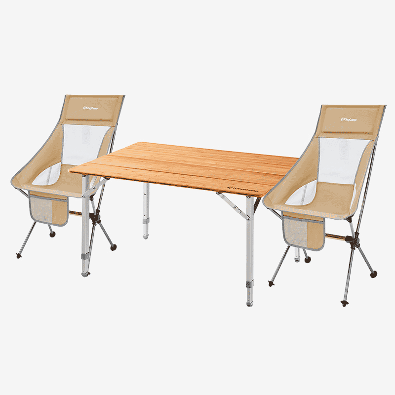 KingCamp户外桌椅套装 便携式折叠桌椅庭院阳台竹面桌露营烧烤野餐舒适椅广告宣传摆摊桌椅 KC2018 2椅1桌