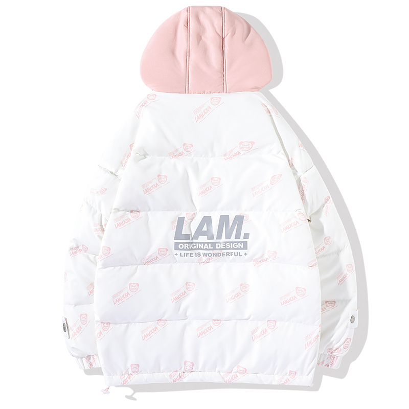 天龙致尊(denon supreme)羽绒服男女潮牌冬季满印字母情侣短款白鸭绒