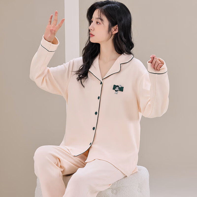 猫人睡衣女春秋 长袖两件套 开衫可外穿立体图案 可外穿家居服 08M6326浅粉 2XL