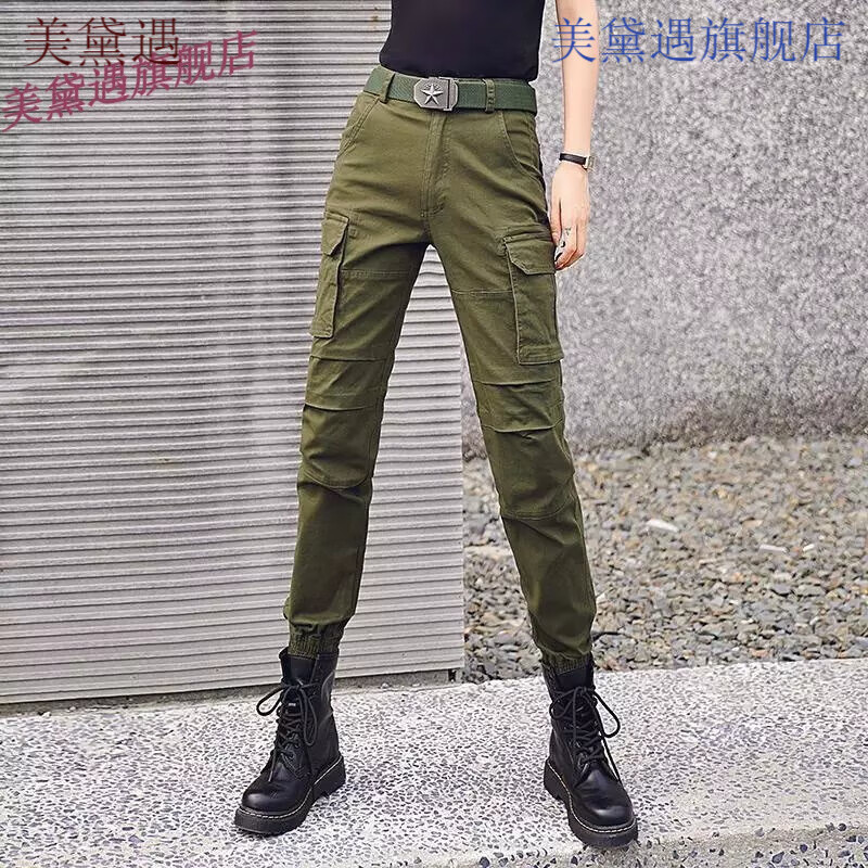 美黛遇马丁l裤女新款帅气束脚工装裤女显瘦时尚季宽松高腰直筒长裤