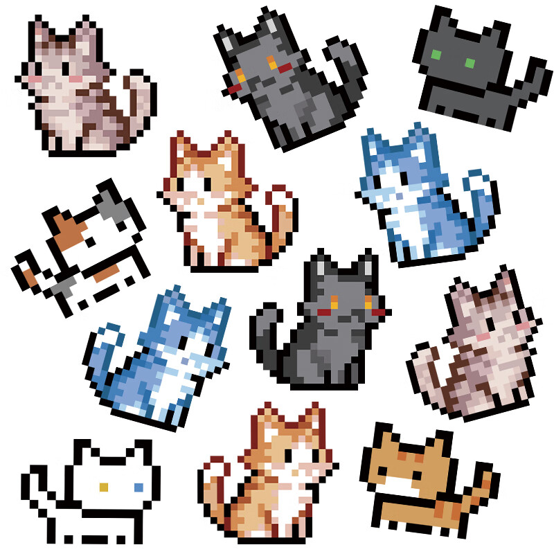 创京懿选行李箱贴纸防水不留胶卡通可爱像素猫咪贴纸行李箱平板笔记