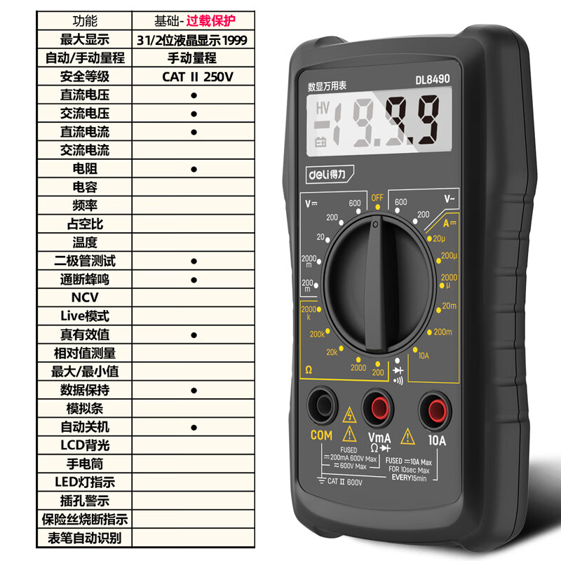 便携式全智能数显指针式电工专用表 dl8490数显内置蜂鸣读数1999(3