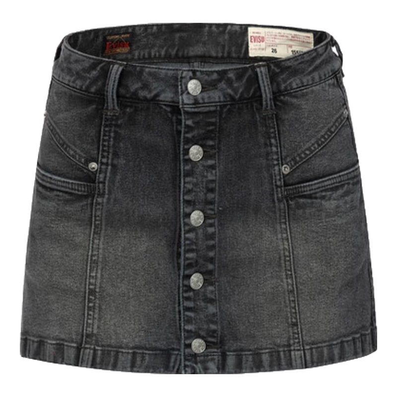 EVISU  女士小海鷗圖案休閑牛仔裙褲短褲 牛仔黑 26