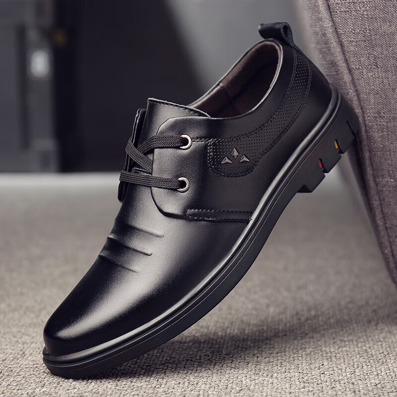 顺联动力鞋子男鞋皮鞋男秋季新款男士休闲真皮百搭软底商务西装鞋防滑
